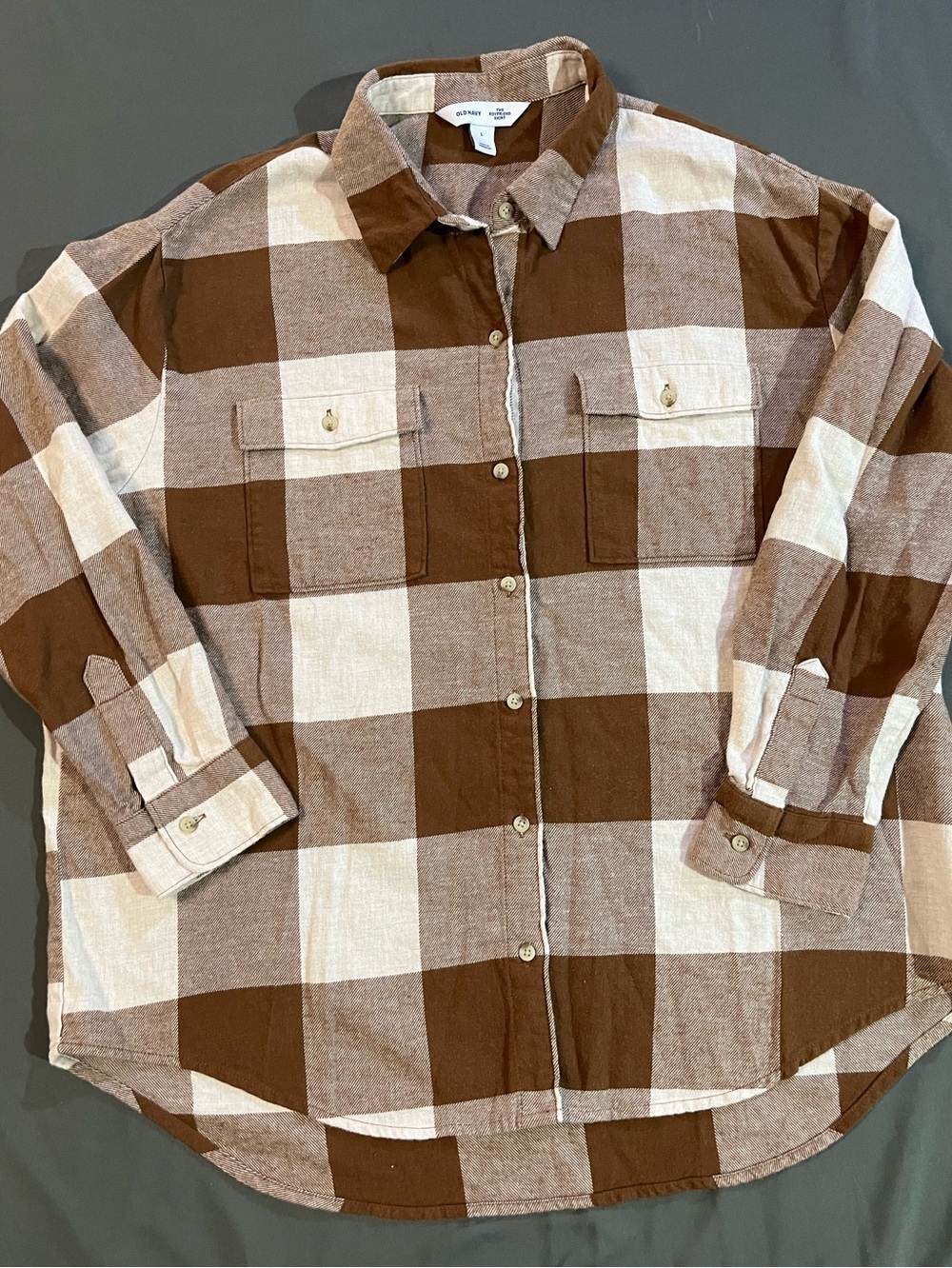Old Navy Brown Cream Flannel The Boyfriend Shirt, Sz L